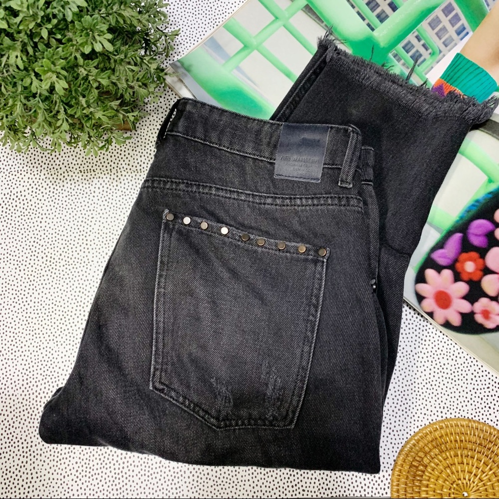Zara | Distressed Stud Black boyfriend jeans